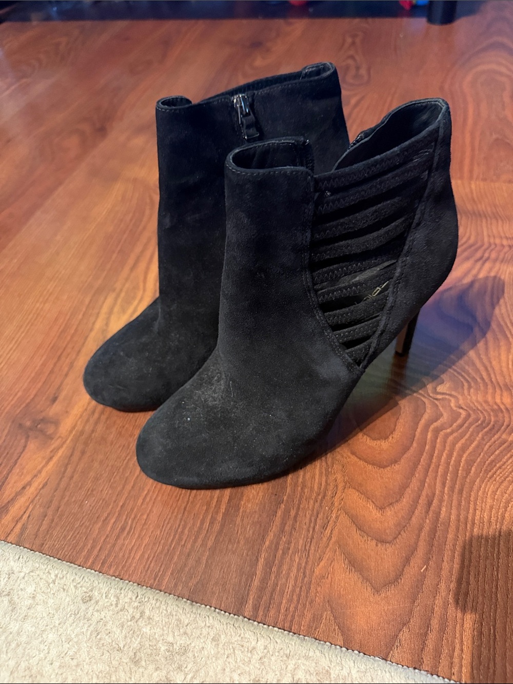 Via Spiga Black Suede Ankle Booties with Strappy Side Detail size 9